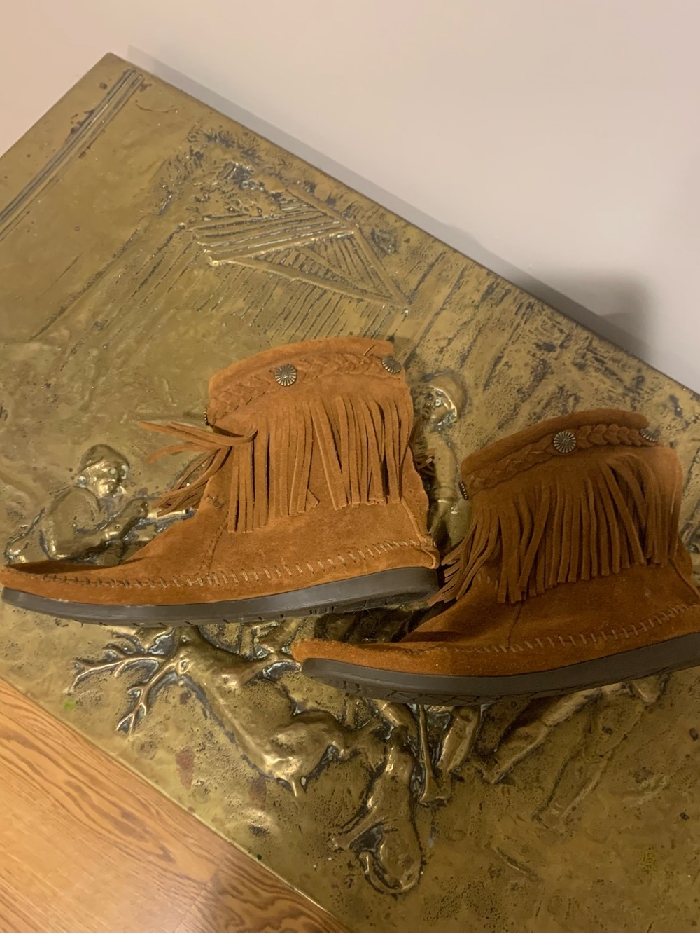 Minnetonka Tan Suede Slip-On Moccasin
